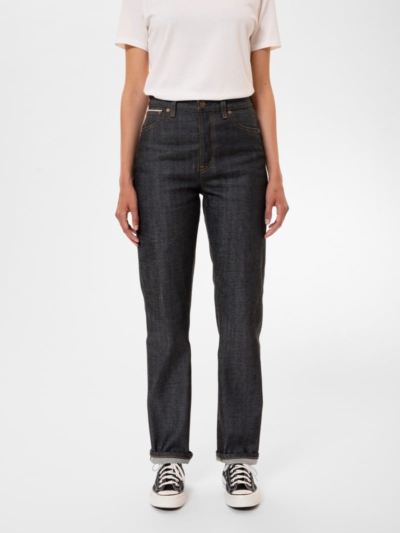 Black Nudie Jeans Lofty Lo Snake Eyes Selvage Women's Jeans | 85290TUGJ