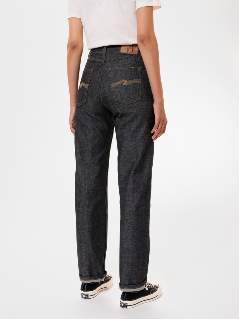 Black Nudie Jeans Lofty Lo Snake Eyes Selvage Women's Jeans | 85290TUGJ