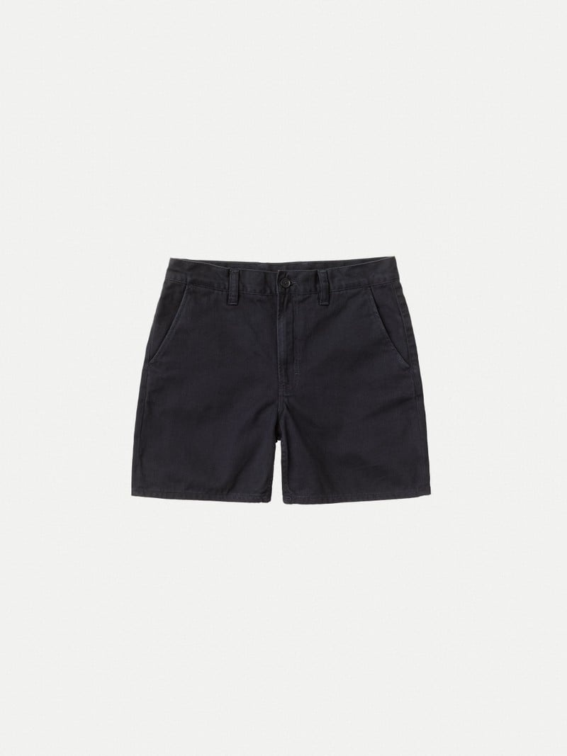 Black Nudie Jeans Luke Solid Men's Shorts | 68705IFNK