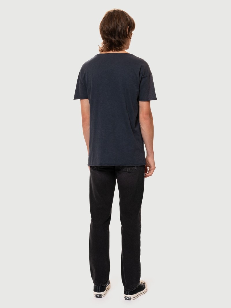 Black Nudie Jeans Roger Slub Men's T-Shirt | 85031YWPU