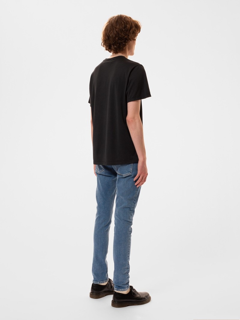 Black Nudie Jeans Roy Shock Men's T-Shirt | 90275MWFV