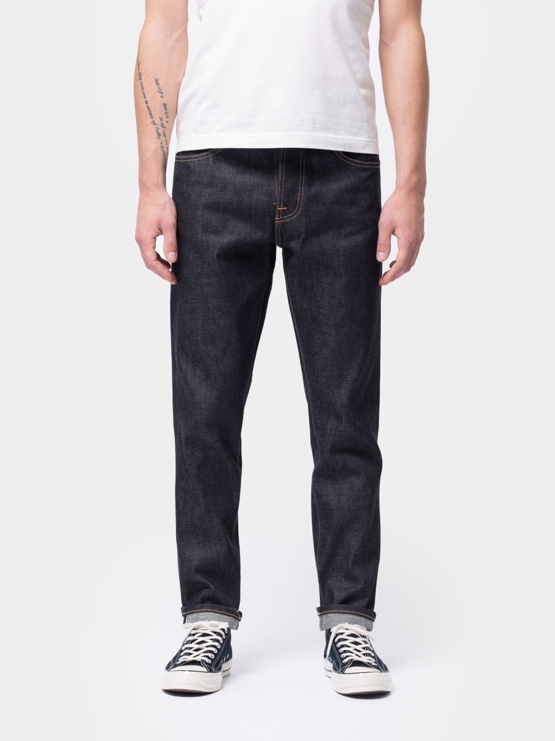 Black Nudie Jeans Steady Eddie II Dry Ace Selvage Men's Jeans | 21705BEJH