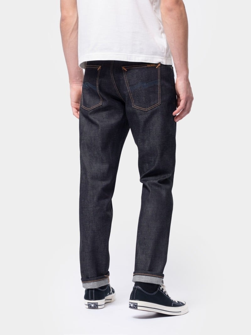 Black Nudie Jeans Steady Eddie II Dry Ace Selvage Men's Jeans | 21705BEJH