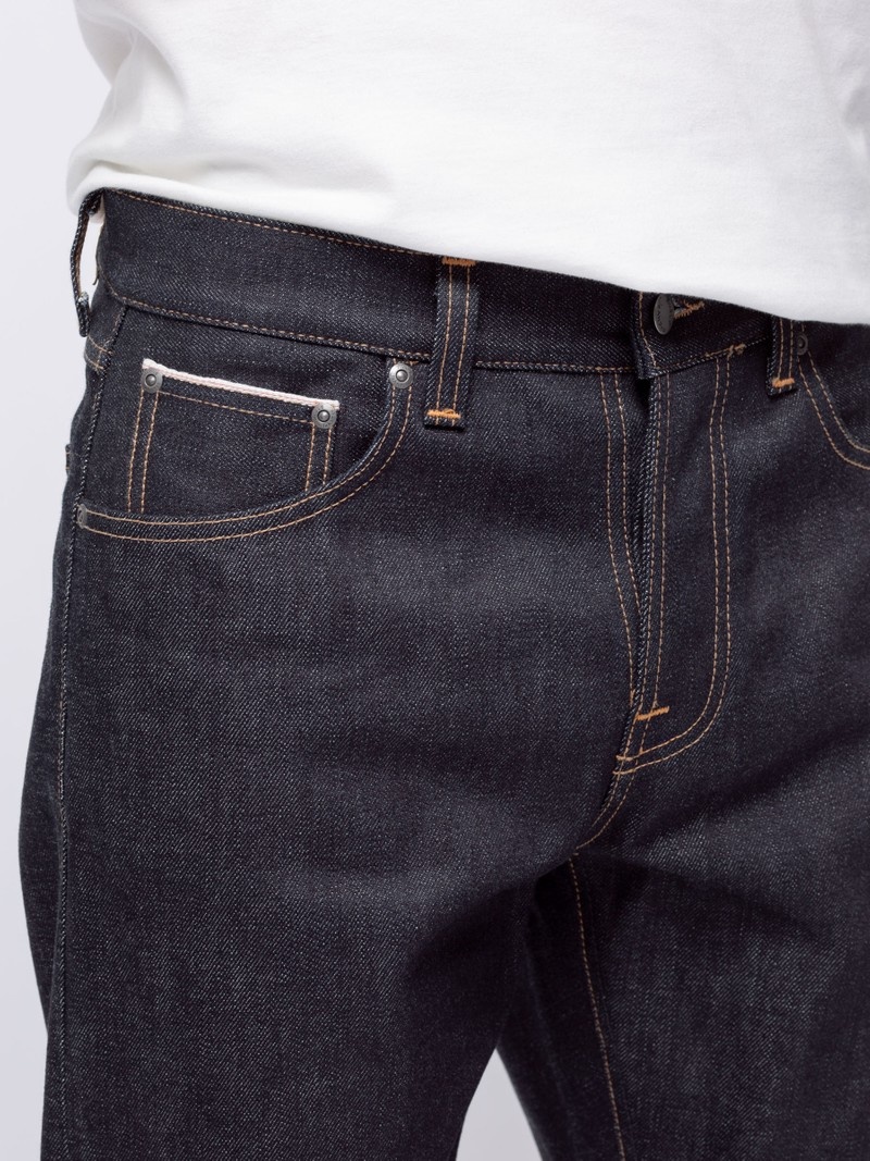 Black Nudie Jeans Steady Eddie II Dry Ace Selvage Men's Jeans | 21705BEJH