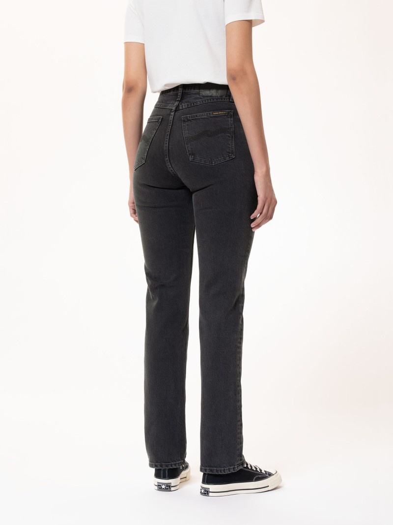 Black Nudie Jeans Straight Sally Sand Women's Jeans | 95728RSQT