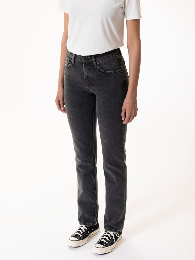 Black Nudie Jeans Straight Sally Sand Women's Jeans | 95728RSQT