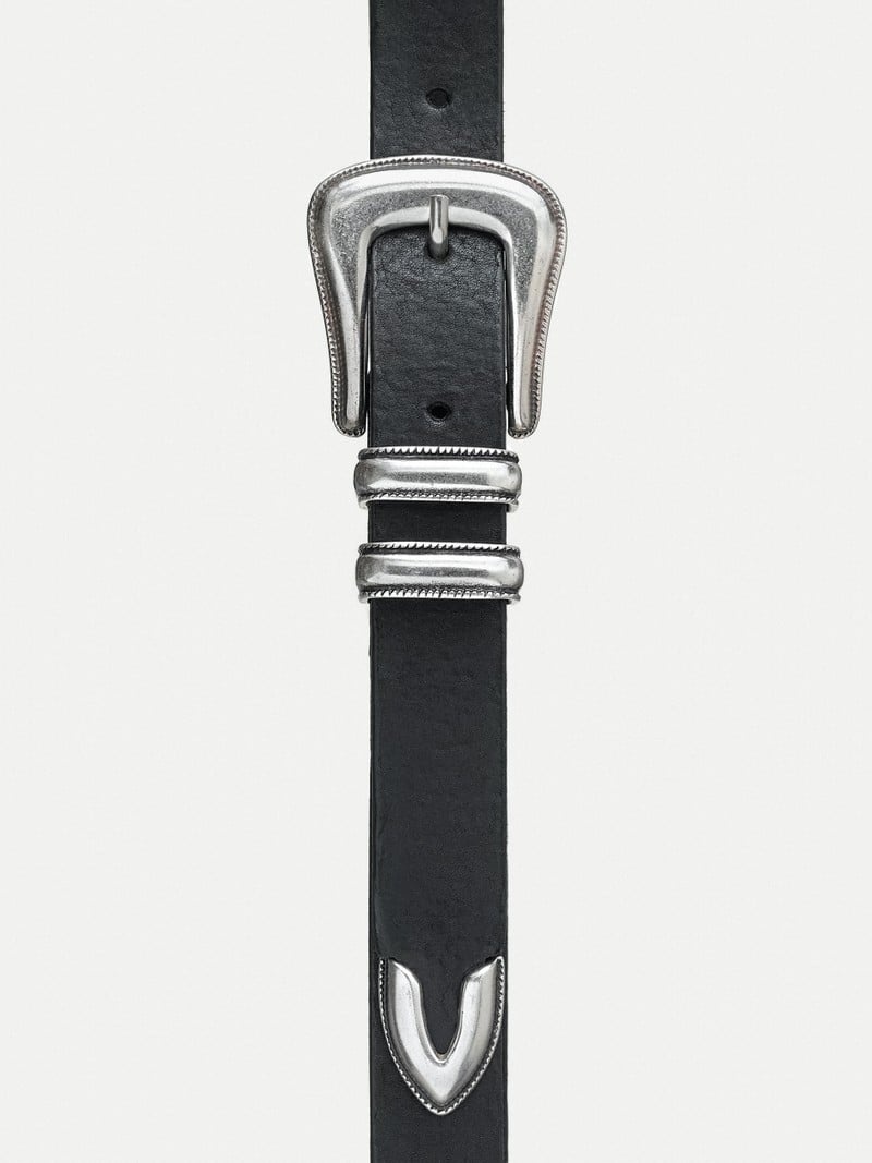 Black Nudie Jeans Western Silver Belt Men's Accessories | 98672BLRT