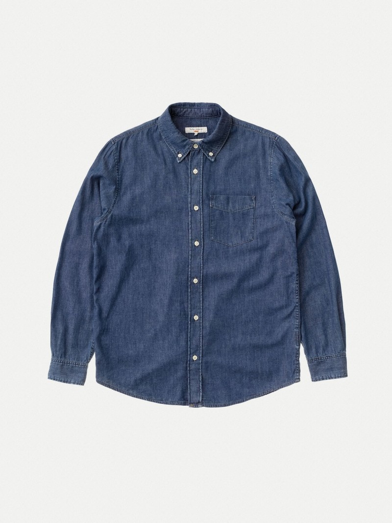 Blue Nudie Jeans Chuck BD Classic Men's Shirts | 01692USPJ