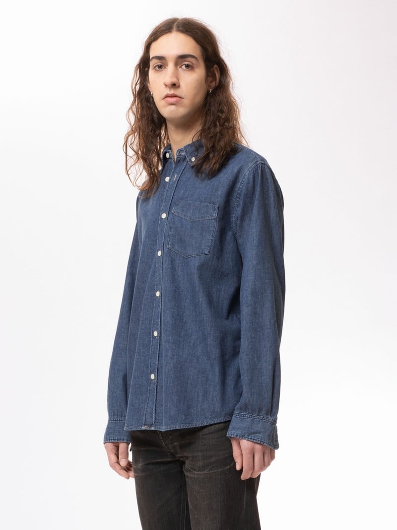 Blue Nudie Jeans Chuck BD Classic Men's Shirts | 01692USPJ