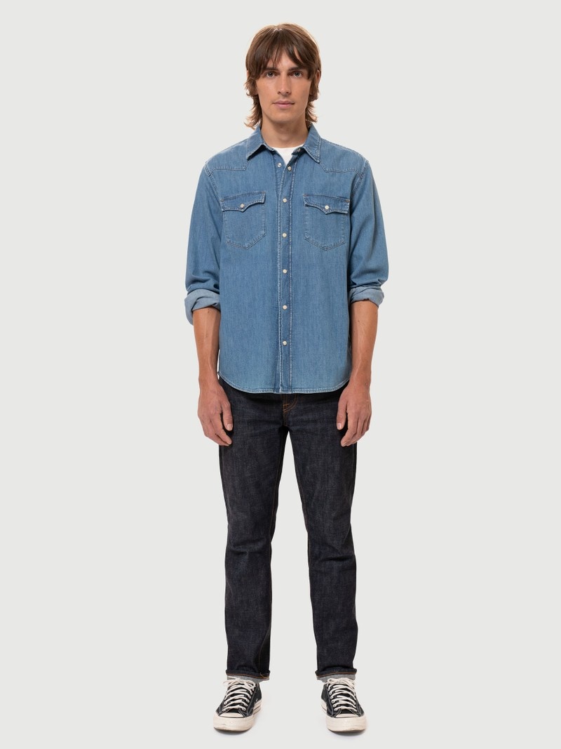 Blue Nudie Jeans George Another Kind Of Men's Shirts | 21470BAUR