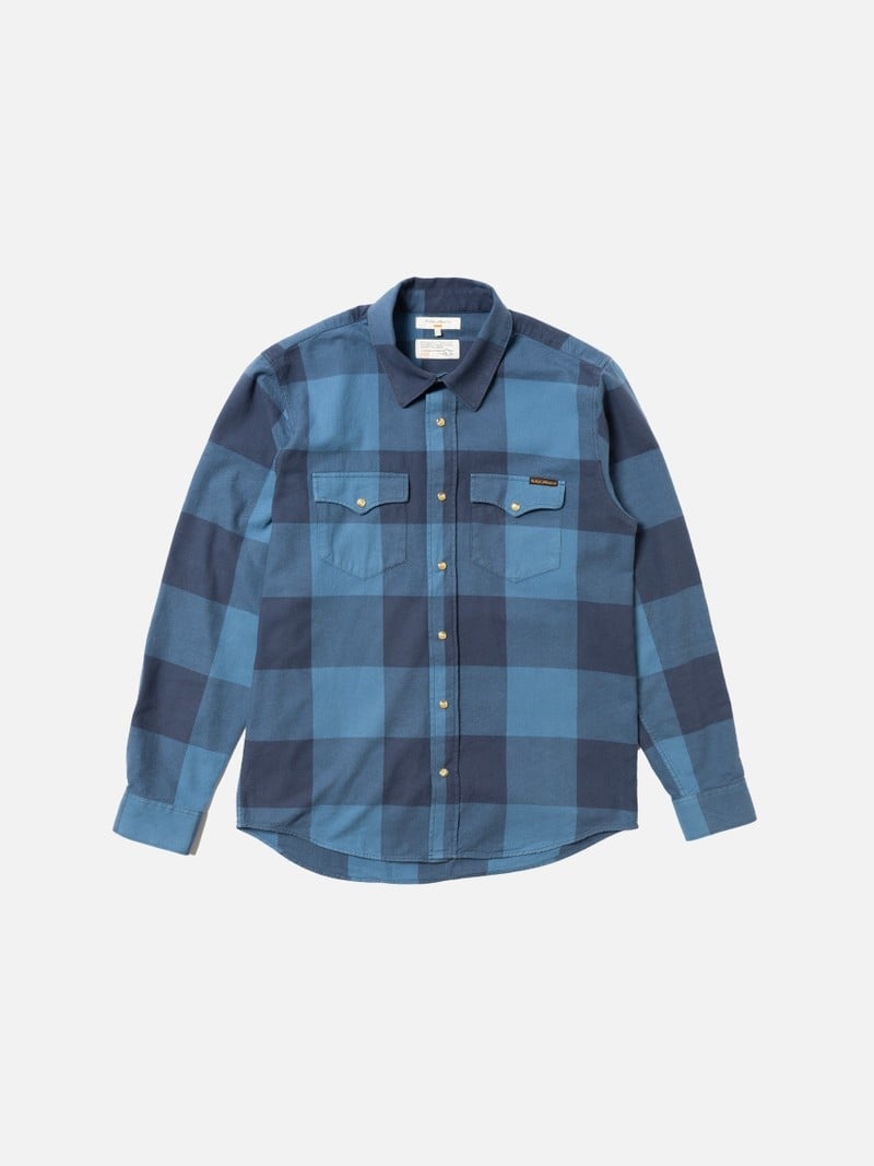 Blue Nudie Jeans George Flannel Men's Shirts | 90328PNVX