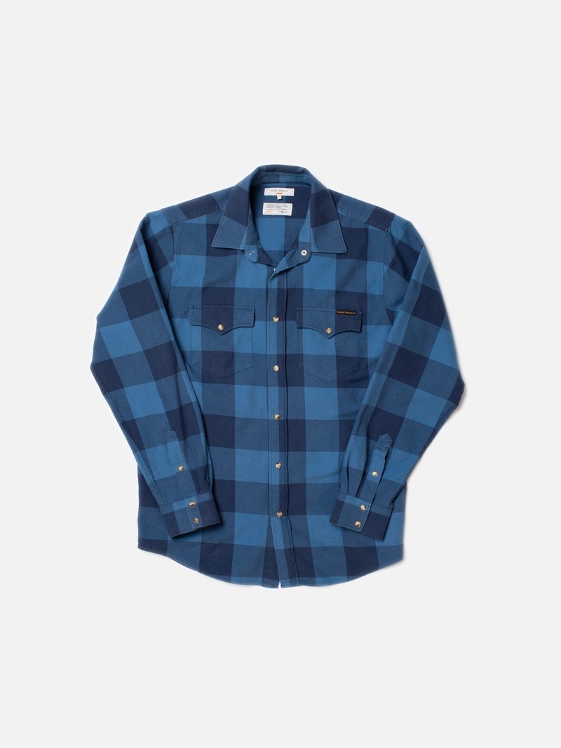 Blue Nudie Jeans George Flannel Men's Shirts | 90328PNVX