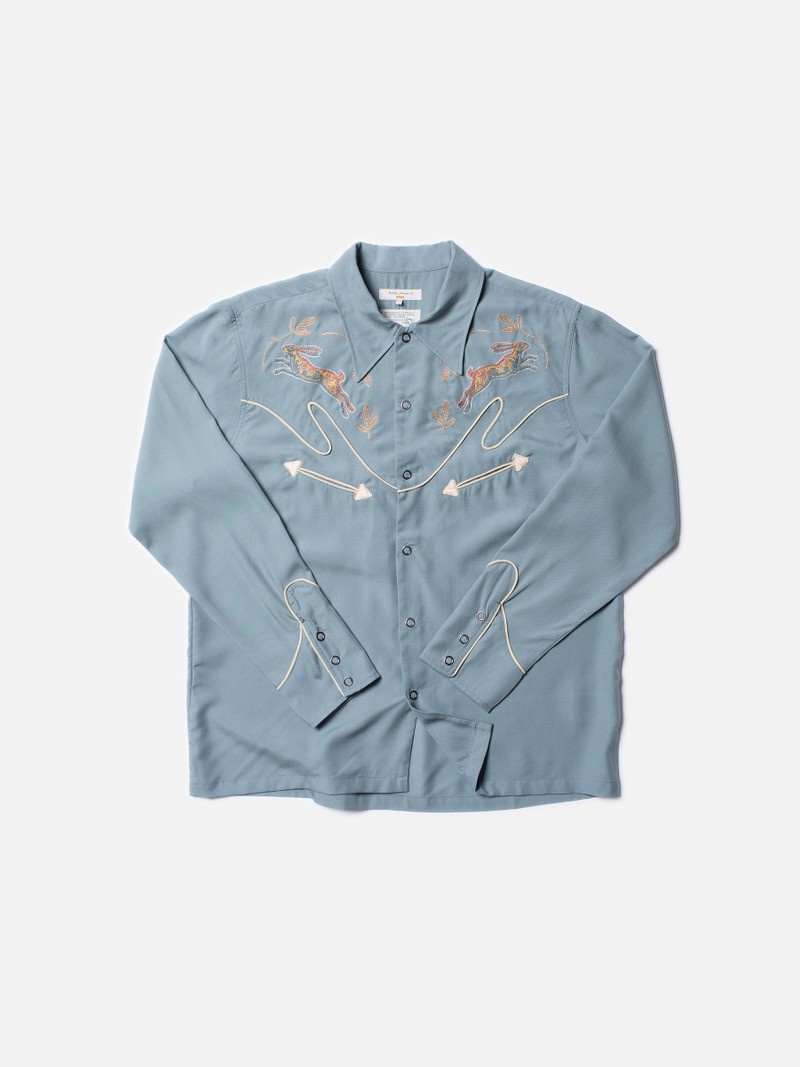 Blue Nudie Jeans Gonzo Western Men's Shirts | 90713AKRX