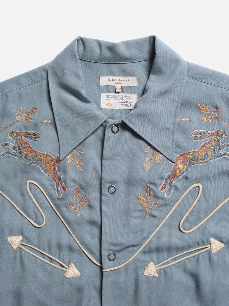 Blue Nudie Jeans Gonzo Western Men's Shirts | 90713AKRX