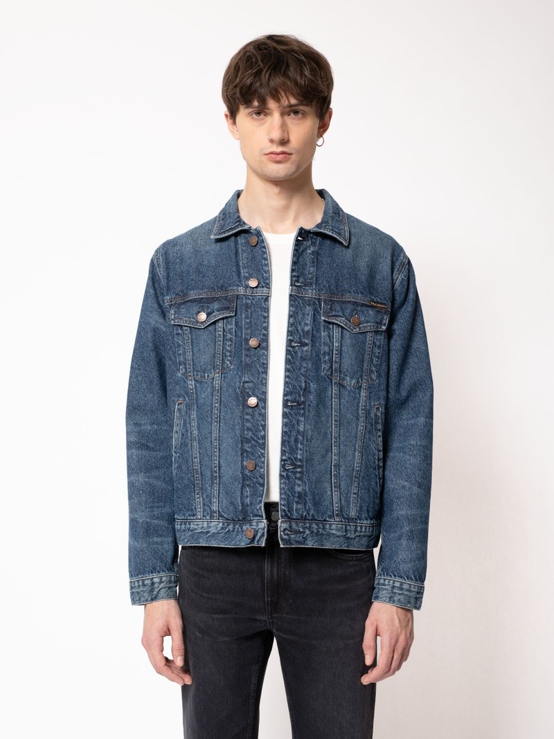 Blue Nudie Jeans Robby Le Bleue Men's Denim Jackets | 93257UNIG