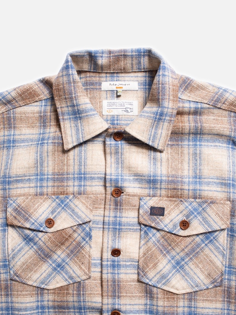 Blue / Brown Nudie Jeans Vincent Board Men's Shirts | 09576BOKM