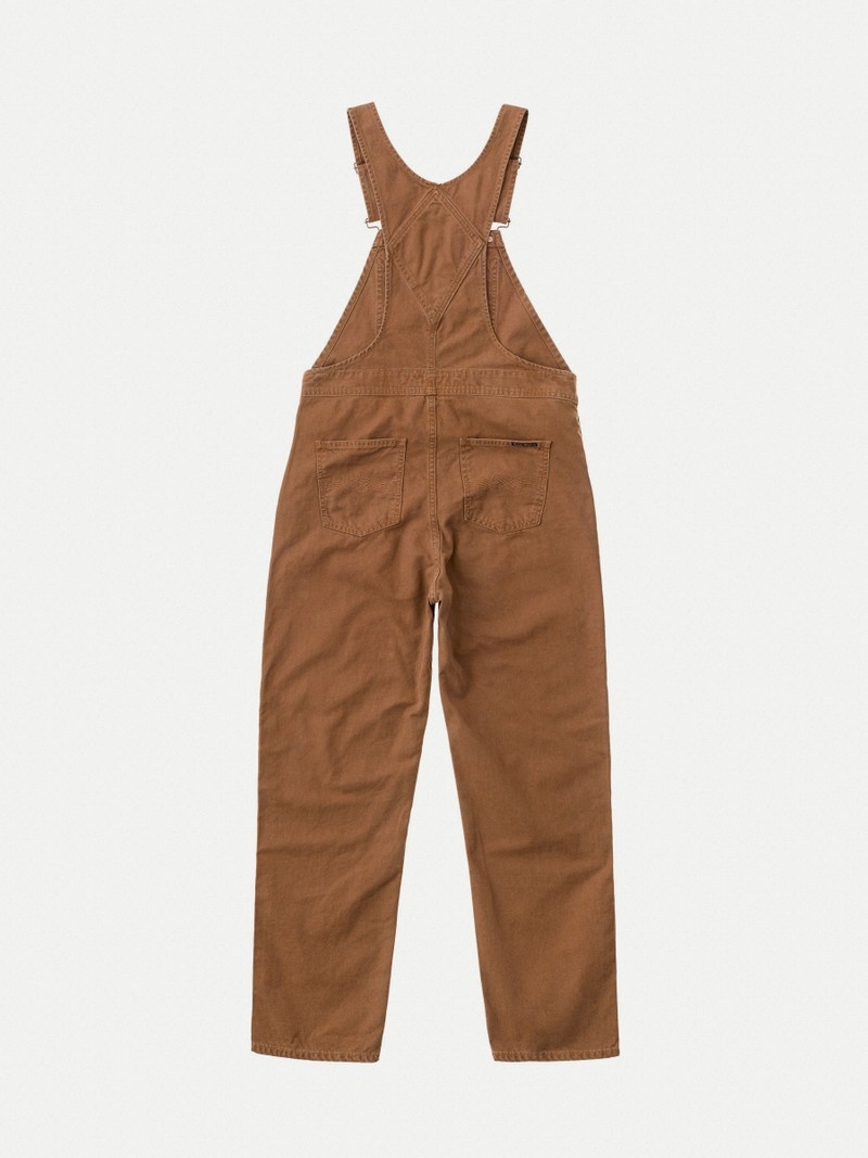 Brown Nudie Jeans Karin Dungarees Washed Women's Pants | 17349RIJN