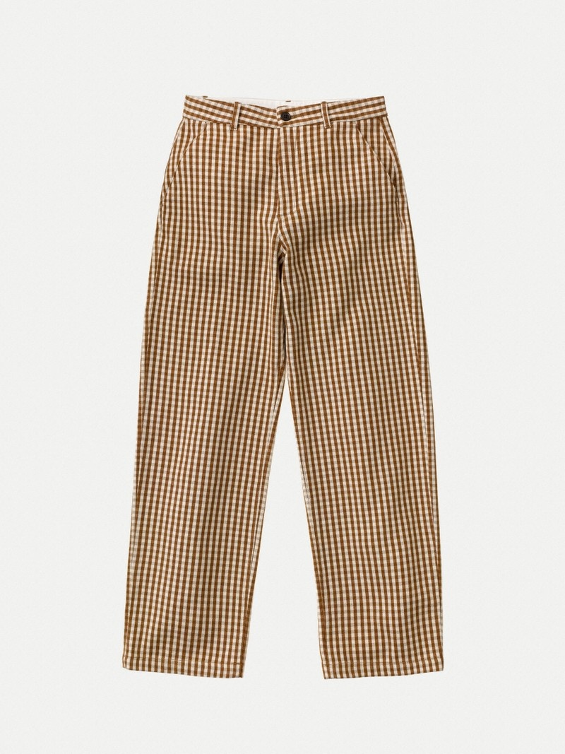 Brown Stripes Nudie Jeans Willa Gingham Oak Women's Pants | 92564KLJQ