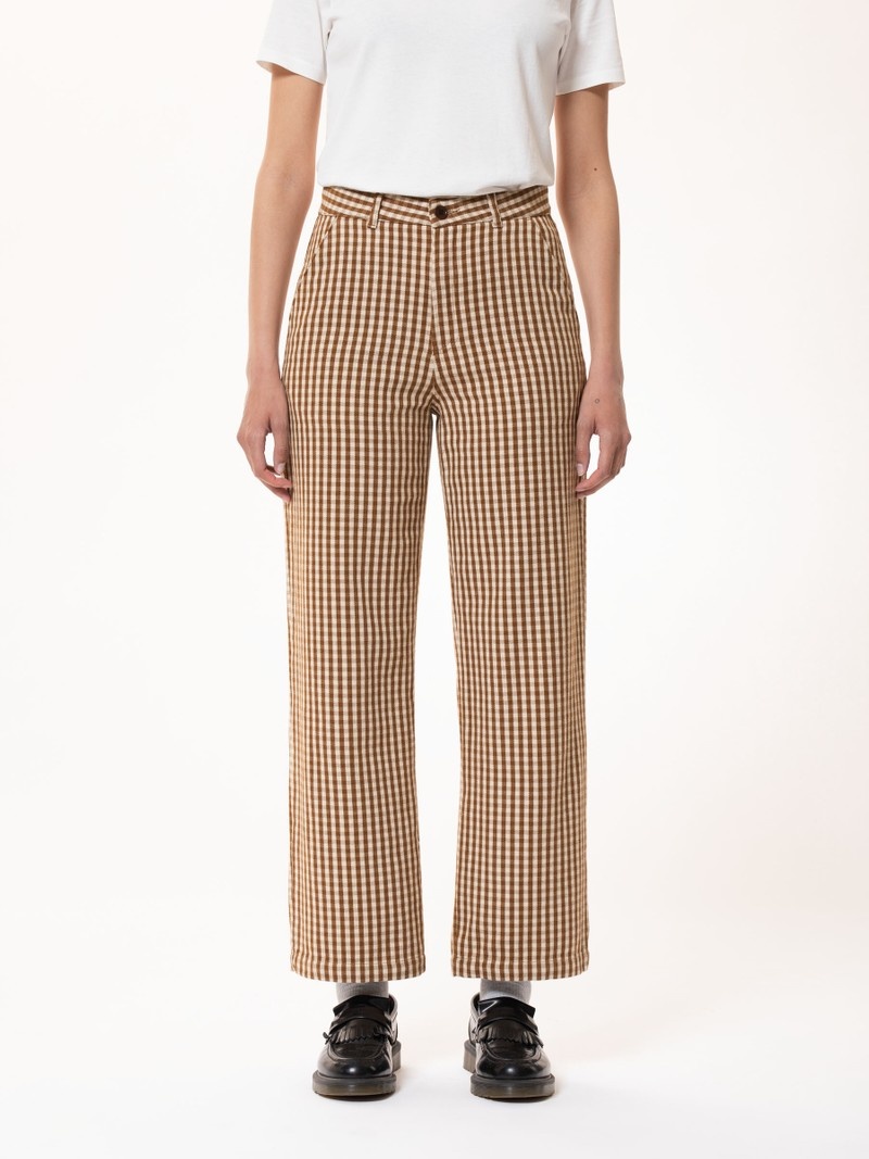 Brown Stripes Nudie Jeans Willa Gingham Oak Women's Pants | 92564KLJQ