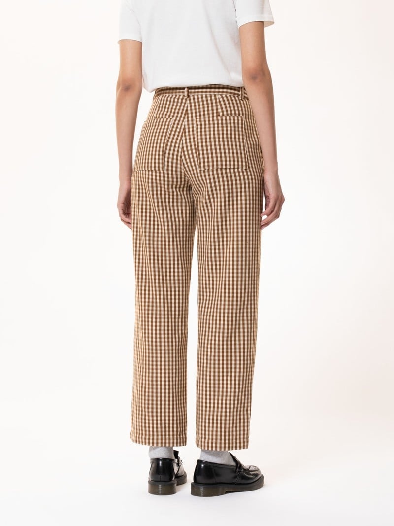 Brown Stripes Nudie Jeans Willa Gingham Oak Women's Pants | 92564KLJQ