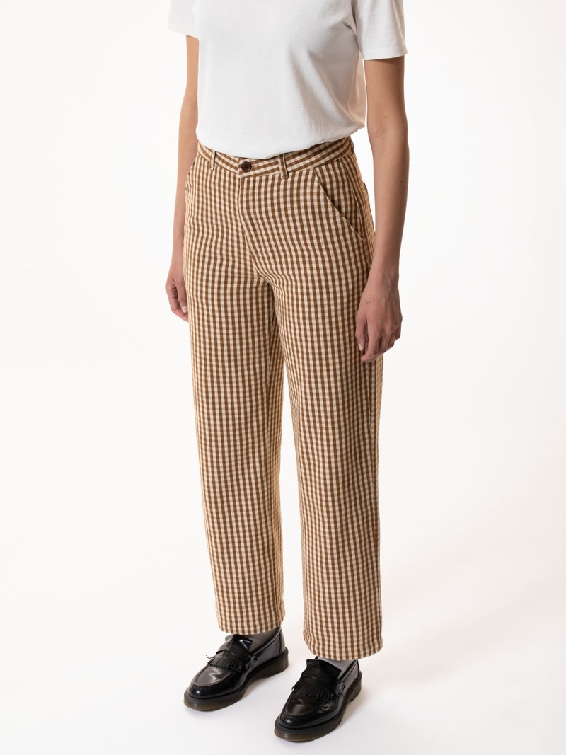 Brown Stripes Nudie Jeans Willa Gingham Oak Women's Pants | 92564KLJQ