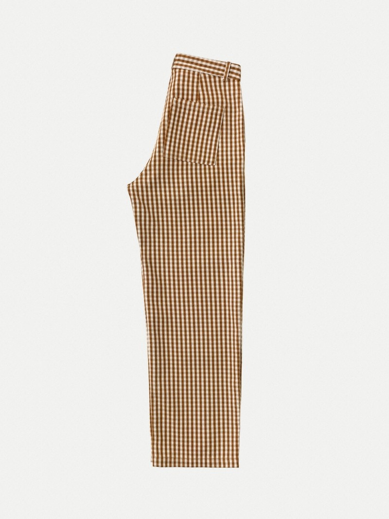 Brown Stripes Nudie Jeans Willa Gingham Oak Women's Pants | 92564KLJQ