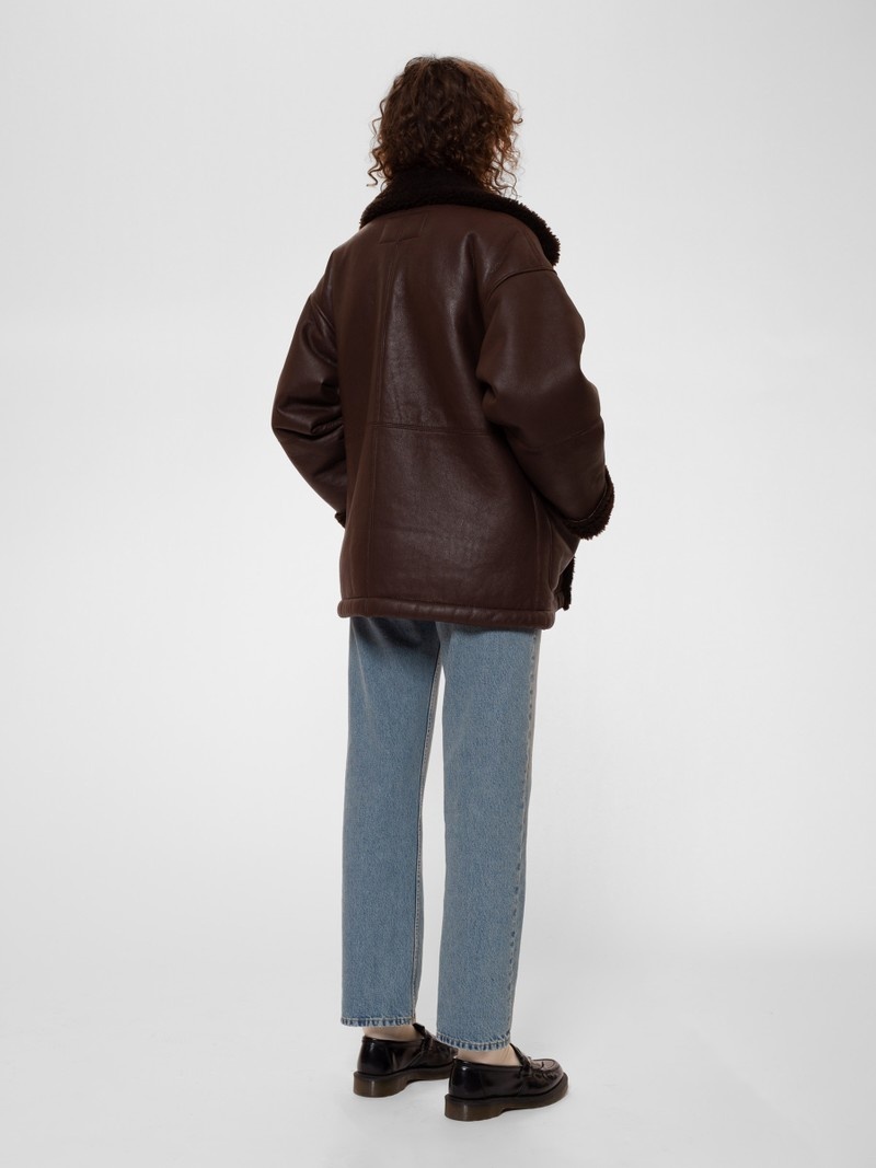 Chocolate Nudie Jeans Eva Shearling Coat Women's Jackets | 06924MIRV