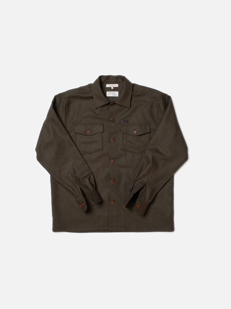 Green Nudie Jeans Vincent Board Men's Shirts | 91402OVCK