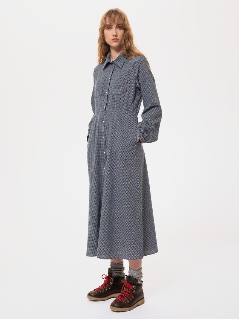 Indigo Nudie Jeans Selma Check Women's Dress | 54362ZRKM