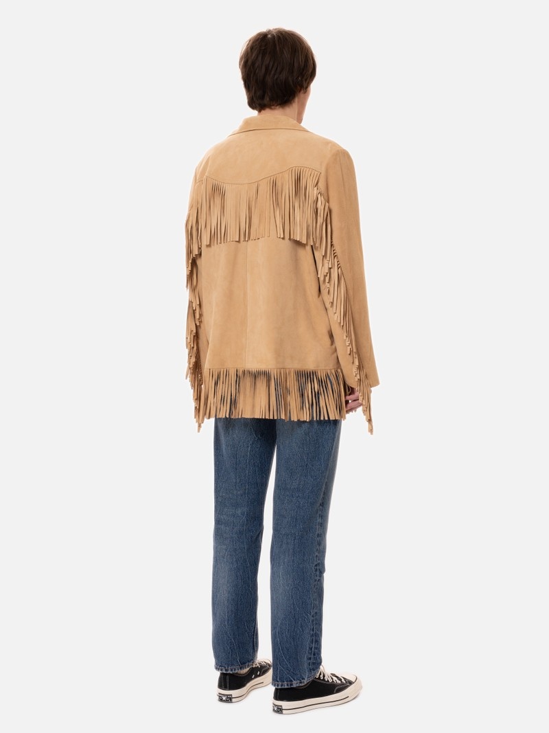 Khaki Nudie Jeans Frans Fringed Suede Men's Jackets | 91703QOTA