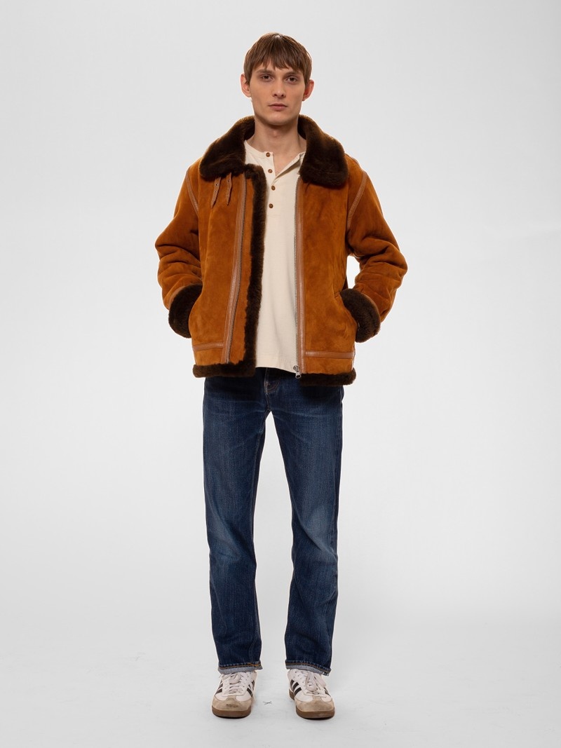 Light Brown Nudie Jeans Sylvester Shearling Men's Jackets | 70362YHRX