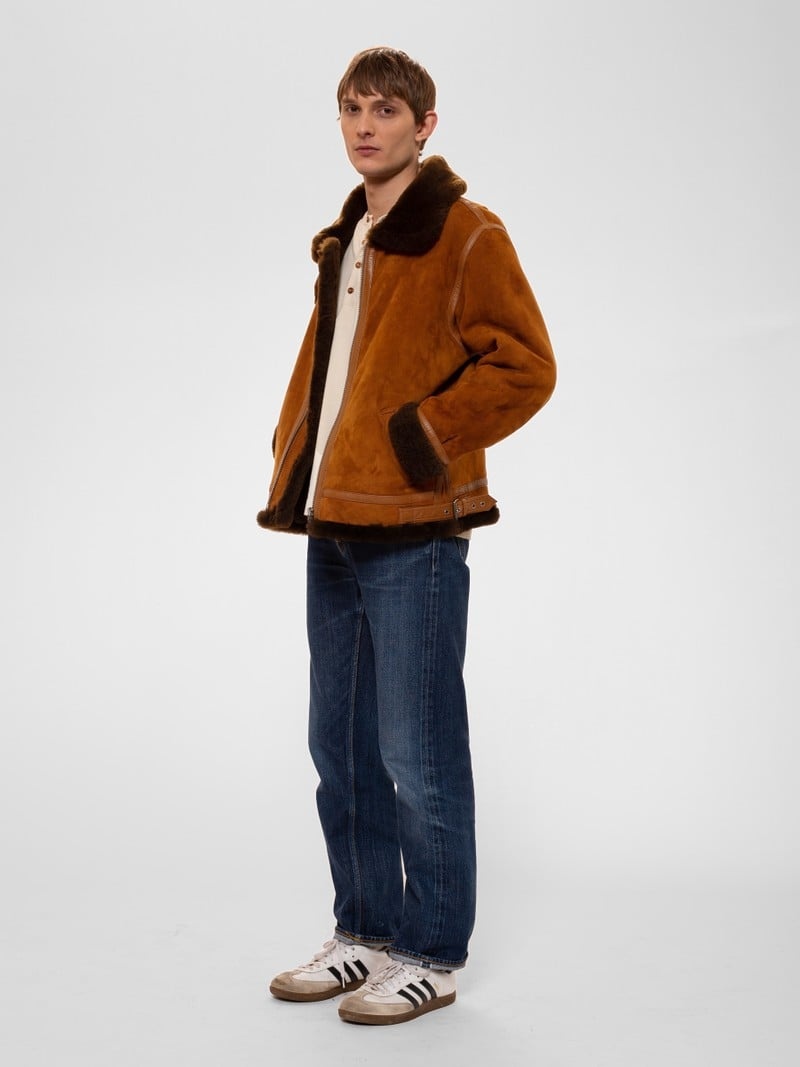 Light Brown Nudie Jeans Sylvester Shearling Men's Jackets | 70362YHRX