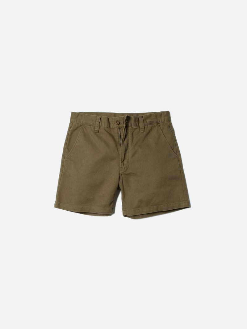 Light Olive Nudie Jeans Luke Worker Twill Men's Shorts | 59028RKWX