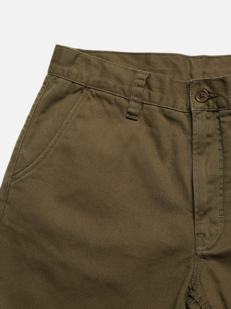 Light Olive Nudie Jeans Luke Worker Twill Men's Shorts | 59028RKWX