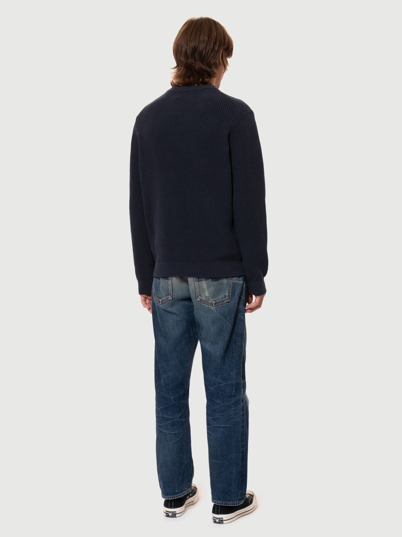 Navy Nudie Jeans August Rib Cotton Men's Knitwear | 08742ASID