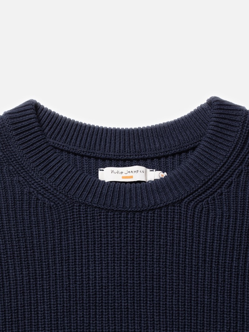 Navy Nudie Jeans August Rib Cotton Men's Knitwear | 08742ASID