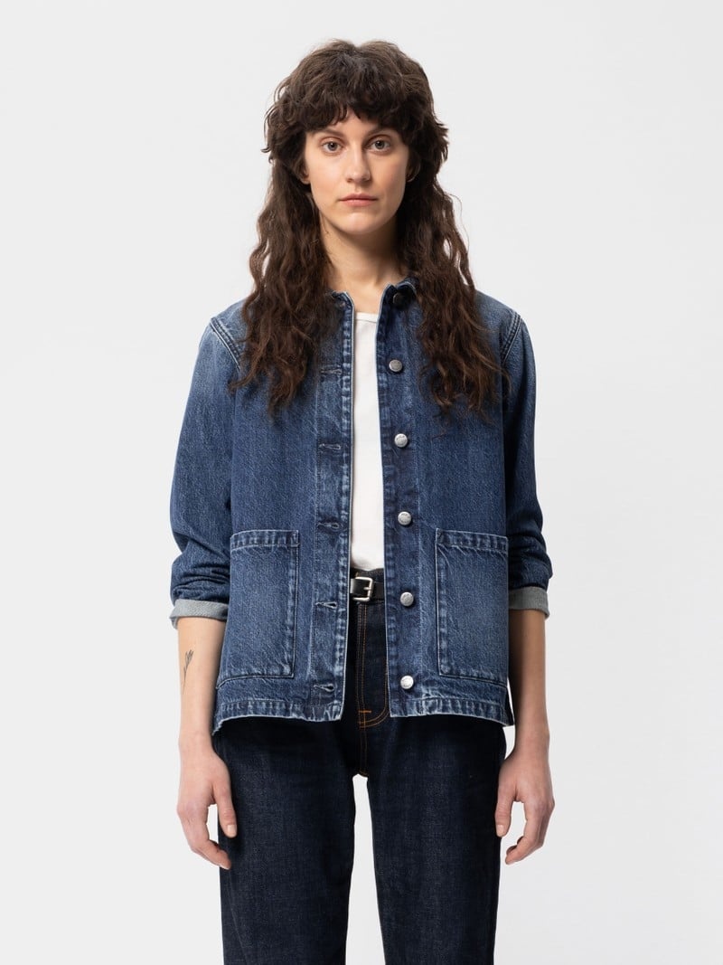 Navy Nudie Jeans Nina Worker Women's Denim Jackets | 15206QDSF