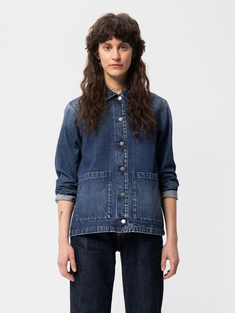 Navy Nudie Jeans Nina Worker Women's Denim Jackets | 15206QDSF