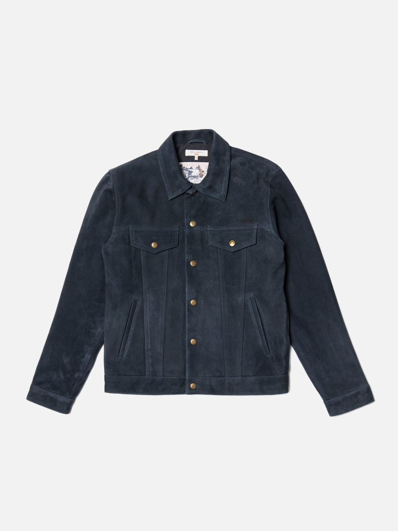 Navy Nudie Jeans Robby Nubuck Men's Jackets | 35069UYTD