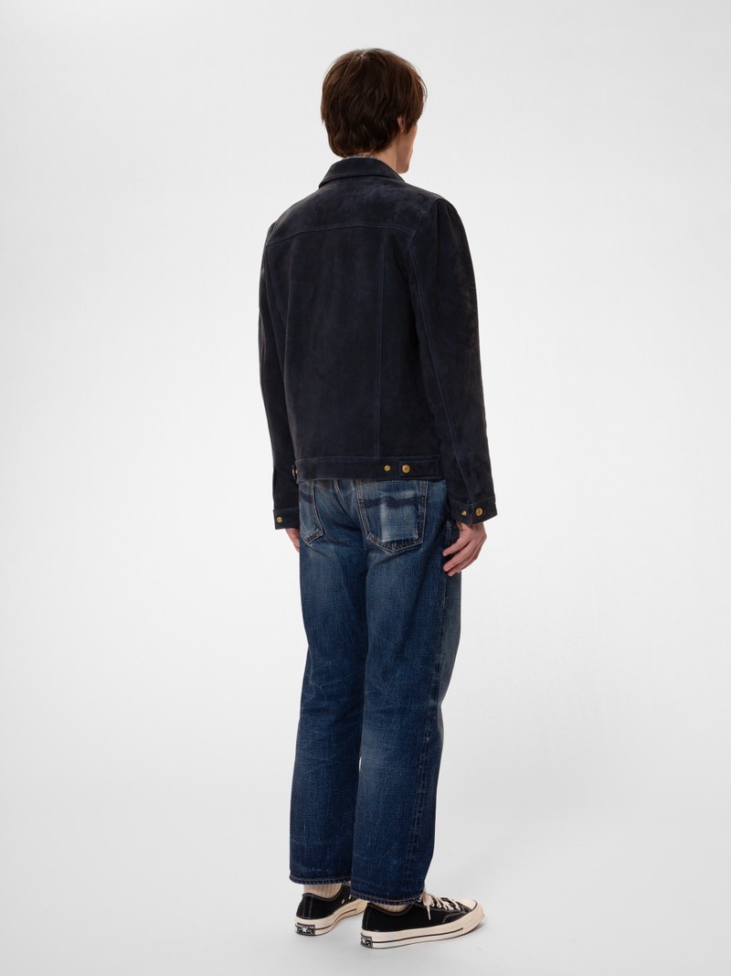 Navy Nudie Jeans Robby Nubuck Men's Jackets | 35069UYTD