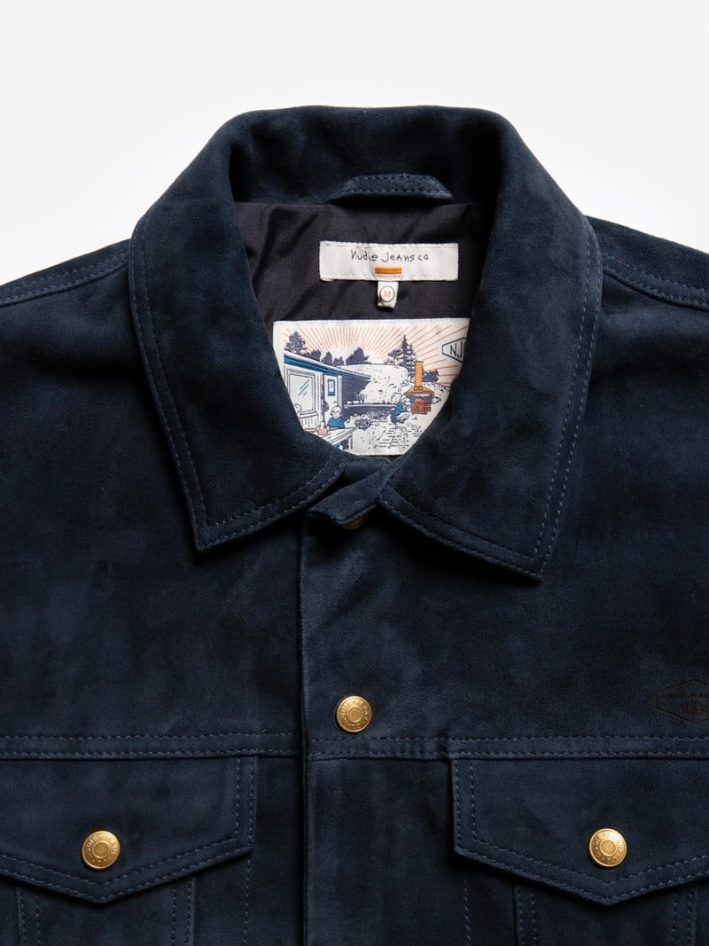 Navy Nudie Jeans Robby Nubuck Men's Jackets | 35069UYTD