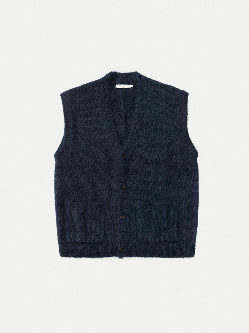 Navy Nudie Jeans Svempa Vest Men's Knitwear | 95378DFRX