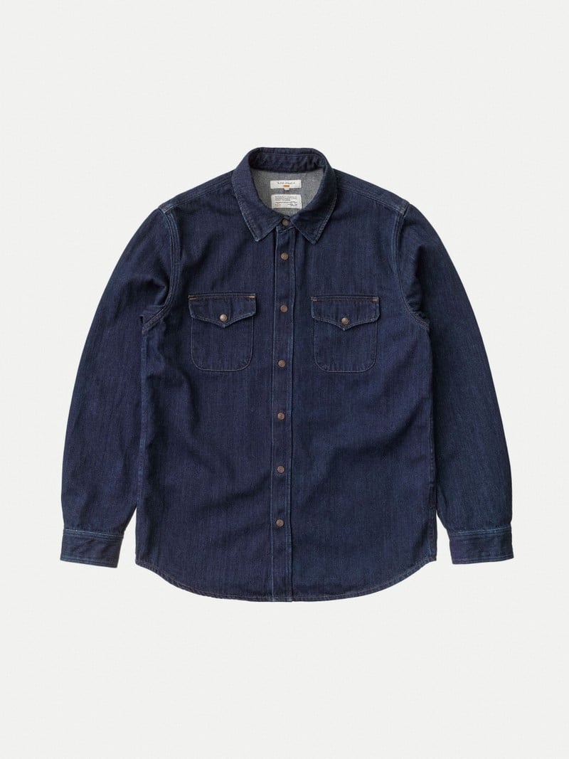 Navy Nudie Jeans Sven Heavys Men's Shirts | 50491GKRU