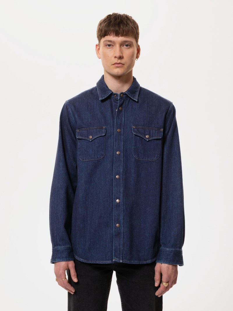 Navy Nudie Jeans Sven Heavys Men's Shirts | 50491GKRU