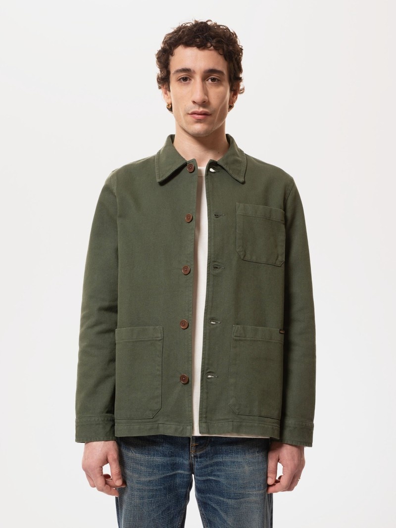 Olive Nudie Jeans Barney Worker Men's Jackets | 28657LMFR