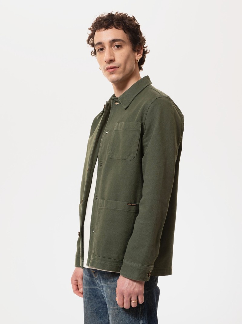 Olive Nudie Jeans Barney Worker Men's Jackets | 28657LMFR