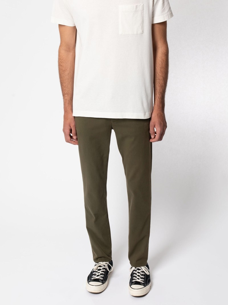 Olive Nudie Jeans Easy Alvin Men's Pants | 14537TLGM