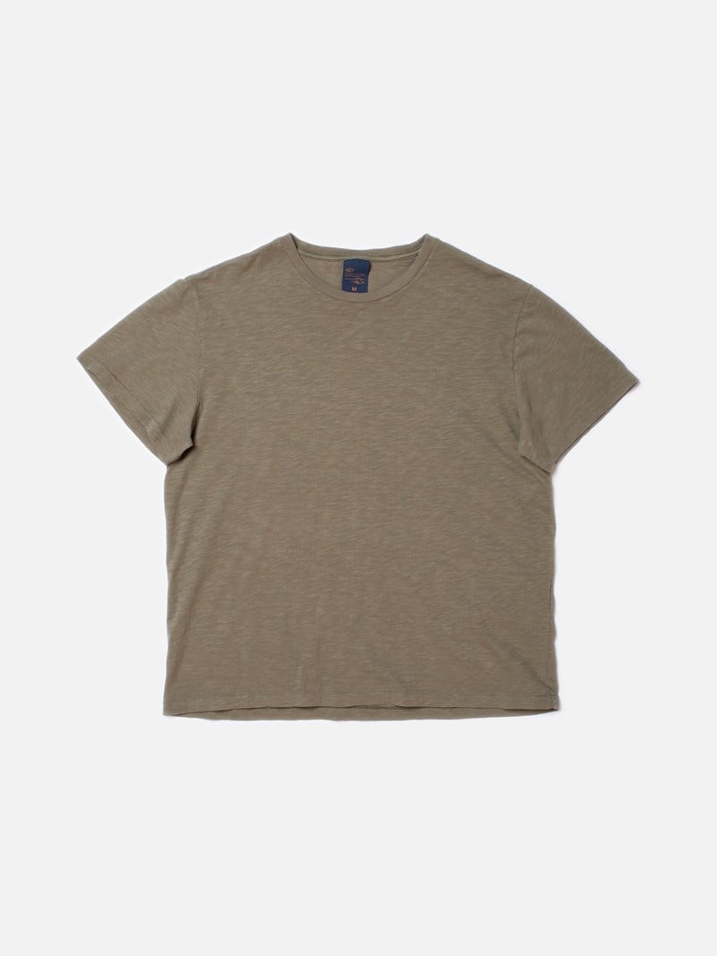 Olive Nudie Jeans Roffe Slub Pale Men's T-Shirt | 91764NGUX