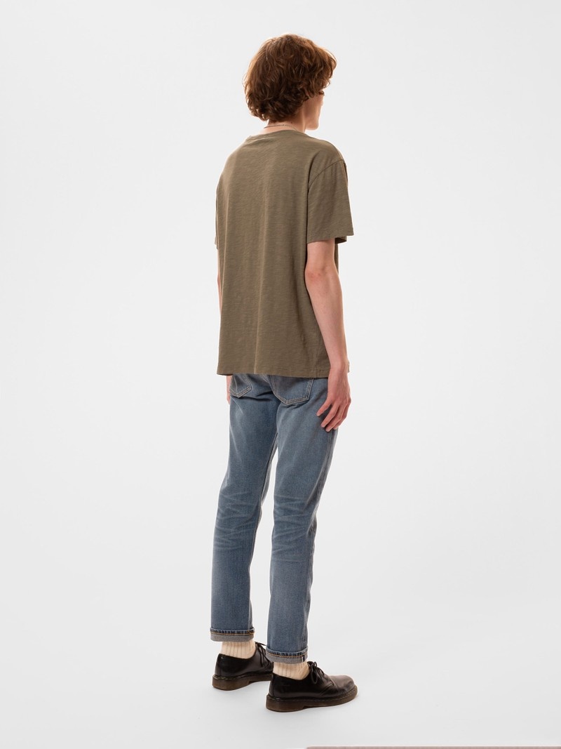 Olive Nudie Jeans Roffe Slub Pale Men's T-Shirt | 91764NGUX