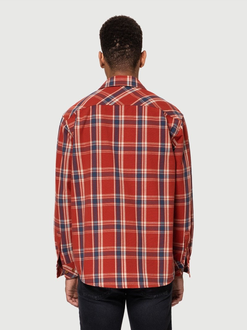 Red Nudie Jeans Filip Basket Plaid Men's Shirts | 90215KOMR